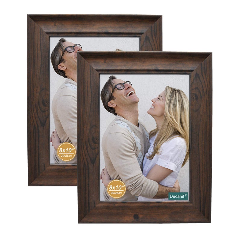 DECANIT 8x10 Picture Frames Rustic Distressed Brown Wood Pattern High Definition Glass for Table Top Display and Wall Mounting Photo Frameï¼ŒPack of 2 - Image 1